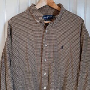 Ralph Lauren Blake Shirt Houndstooth Brown & Tan Print Button Down Shirt SZ XL